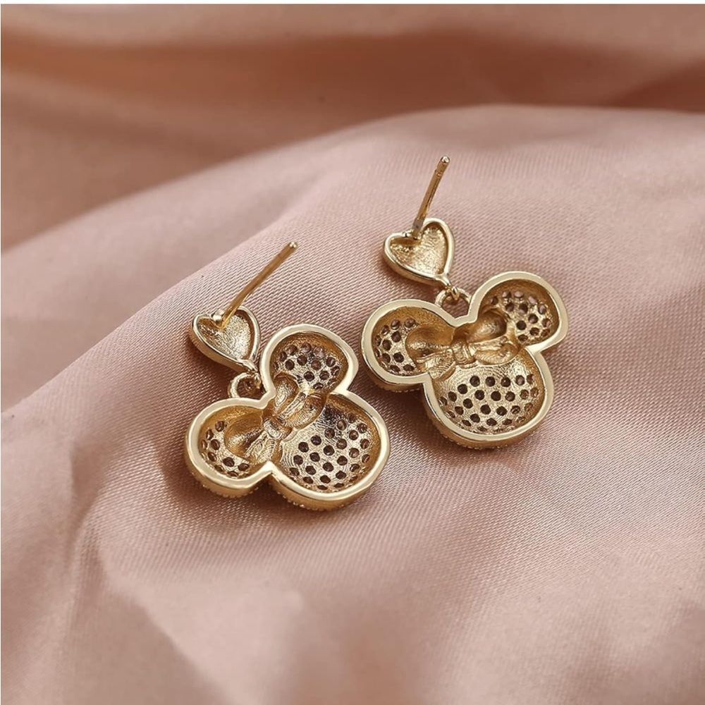 14k plated Minnie Mouse Bow Diamond Earrings - Picture 4 of 5